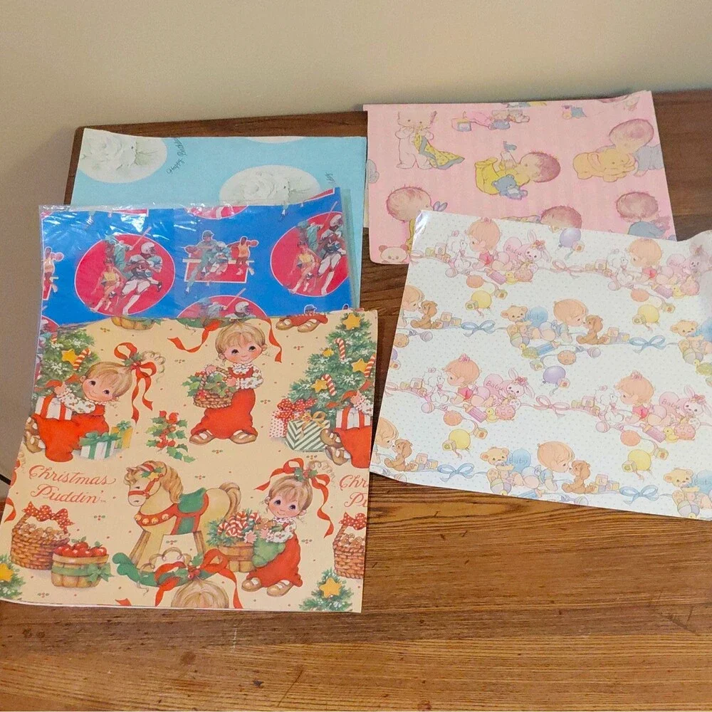 Lot Of 5 Vintage Wrapping Paper Sheets